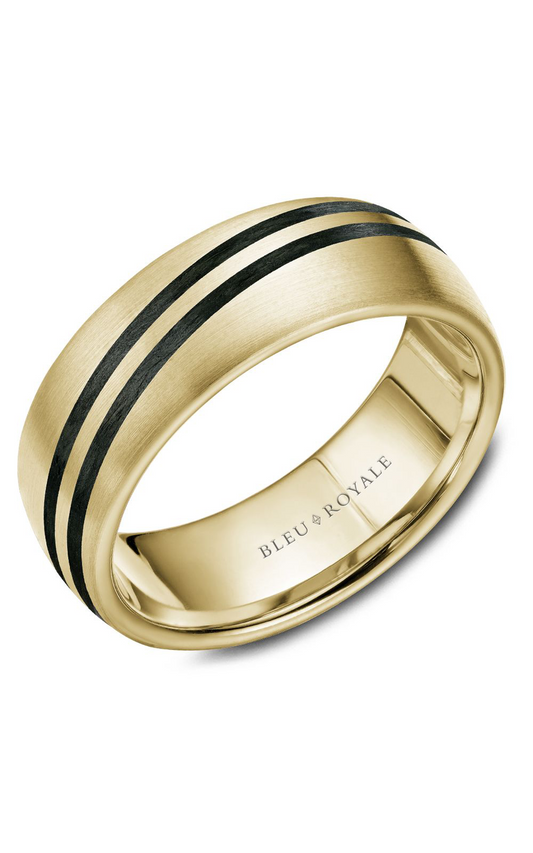 14K Yellow Gold and Black Carbon Gents Wedding Band