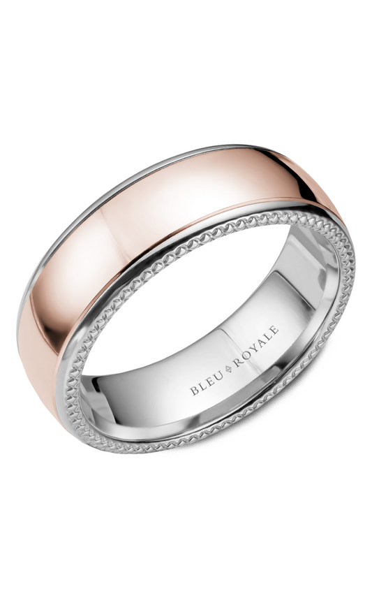 14K Rose Gold and 14K White Gold Gents Wedding Band