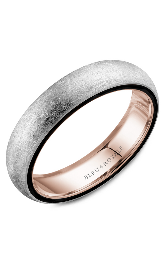 18K Rose Gold; 18K White Gold Gents Wedding Band