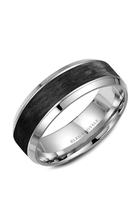 14K White Gold and Black Carbon Gents Wedding Band