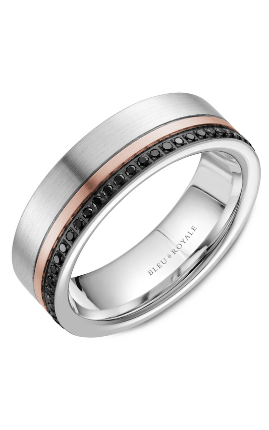18K Rose Gold and 18K White Gold Gents Round Wedding Band