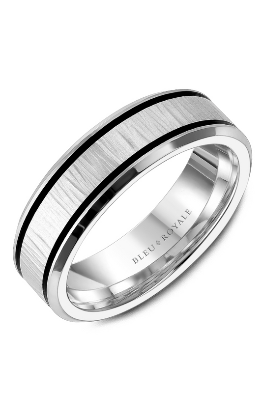 14K White Gold and Enamel Gents Wedding Band