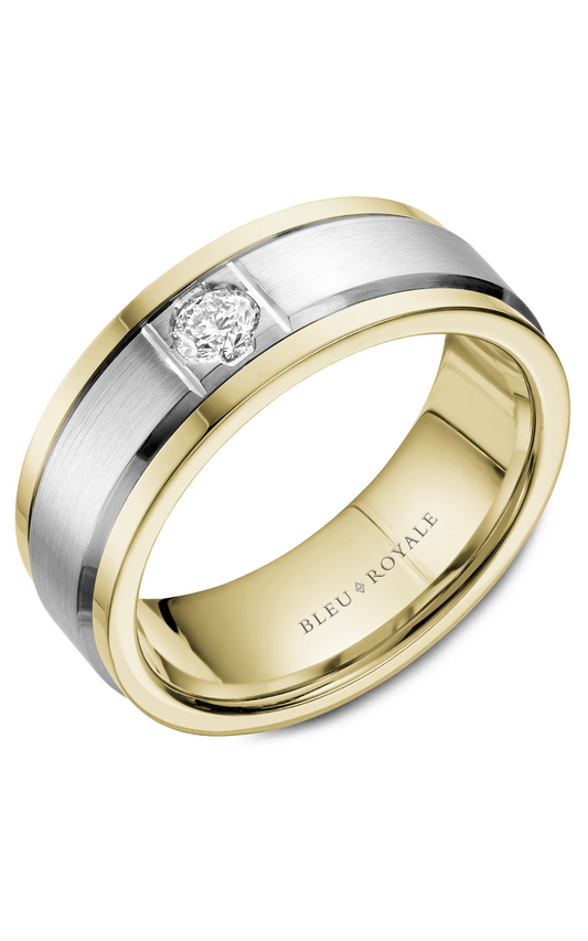 18K White Gold and 18K Yellow Gold Gents Round Wedding Band