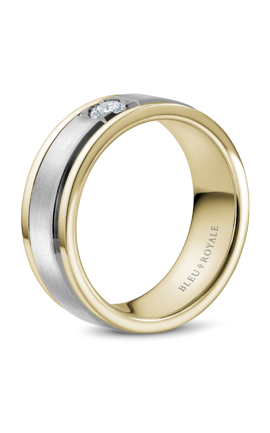 18K White Gold and 18K Yellow Gold Gents Round Wedding Band