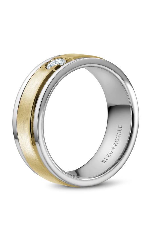 18K White Gold and 18K Yellow Gold Gents Round Wedding Band