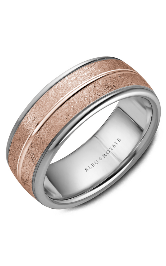 14K Rose Gold and 14K White Gold Gents Wedding Band