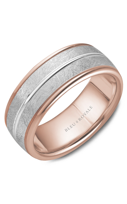 18K Rose Gold and 18K White Gold Gents Wedding Band