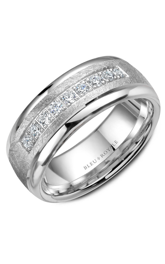 14K White Gold Gents Round Wedding Band