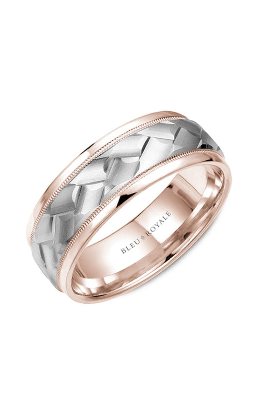 18K Rose Gold and 18K White Gold Gents Wedding Band