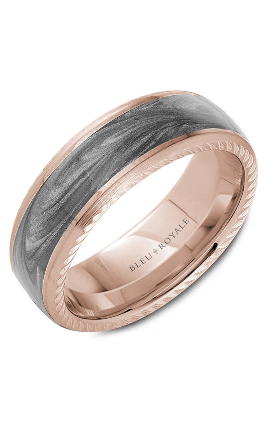 14K Gray Gold and 14K Rose Gold Gents Wedding Band