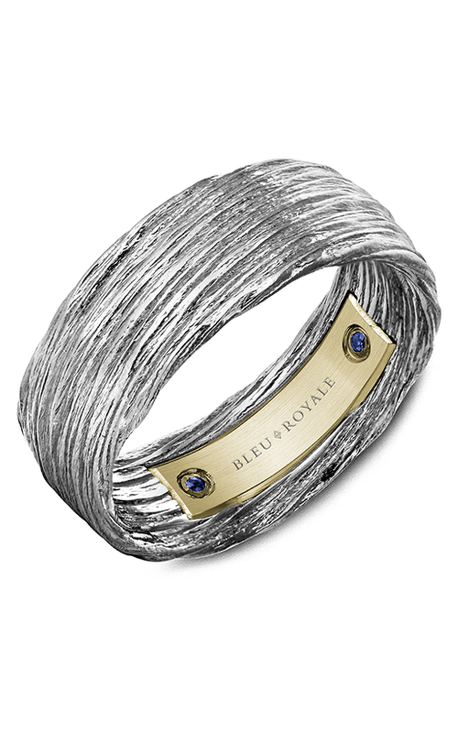 14K White Gold and 14K Yellow Gold Gents Round Wedding Band