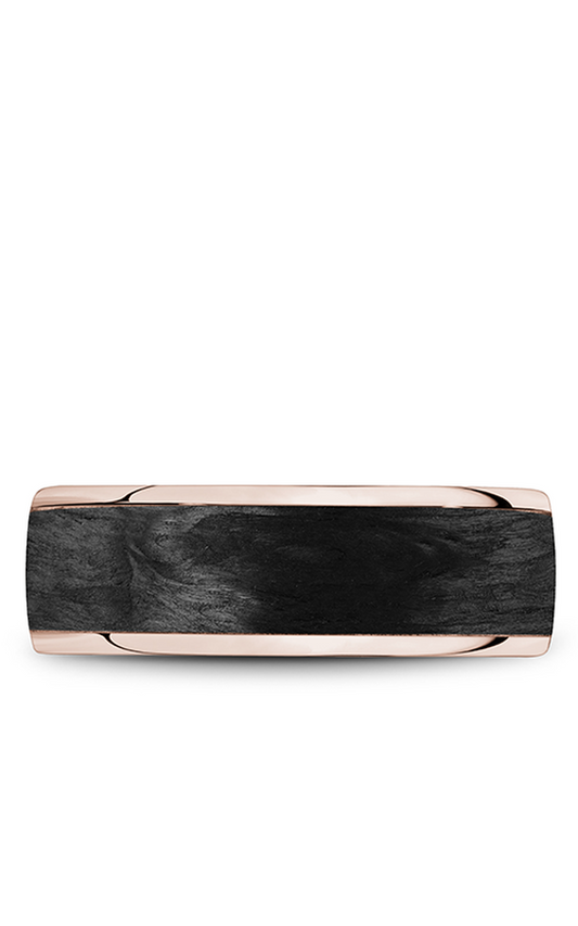 14K Rose Gold and Carbon Fiber Gents Wedding Band