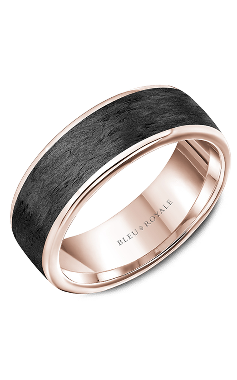 18K Rose Gold and Carbon Fiber Gents Wedding Band