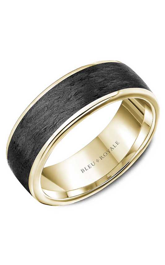 18K Yellow Gold and Carbon Fiber Gents Wedding Band