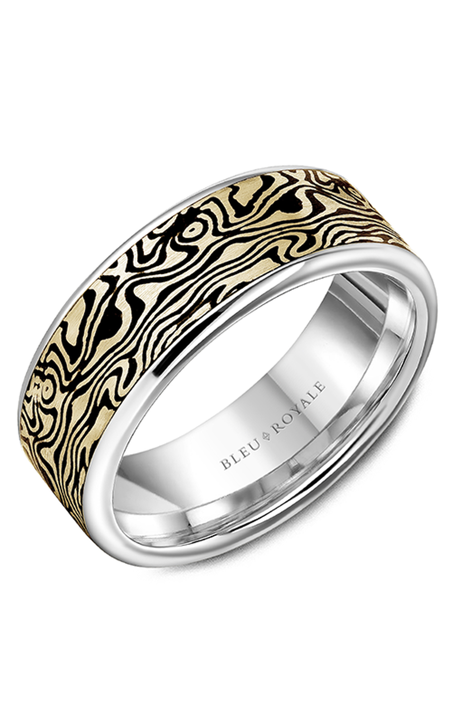 14K White Gold, 14K Yellow Gold, and Carbon Fiber Gents Wedding Band