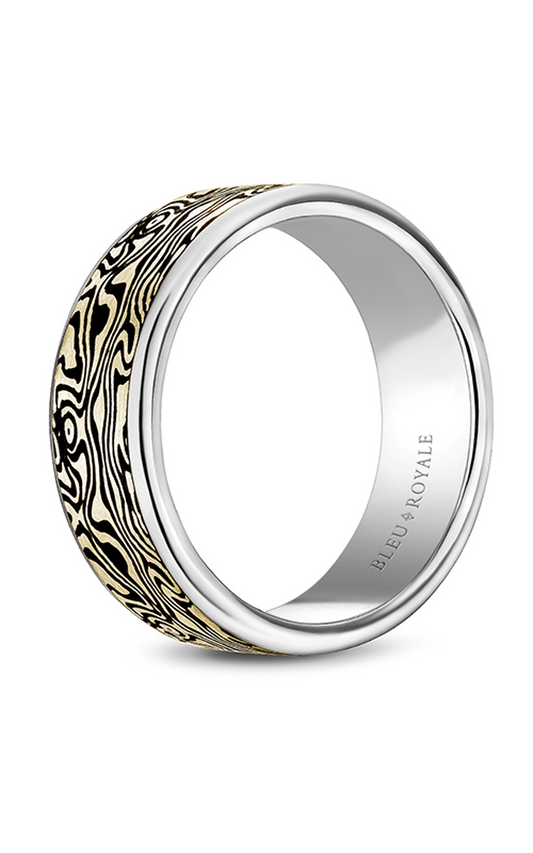 14K White Gold, 14K Yellow Gold, and Carbon Fiber Gents Wedding Band