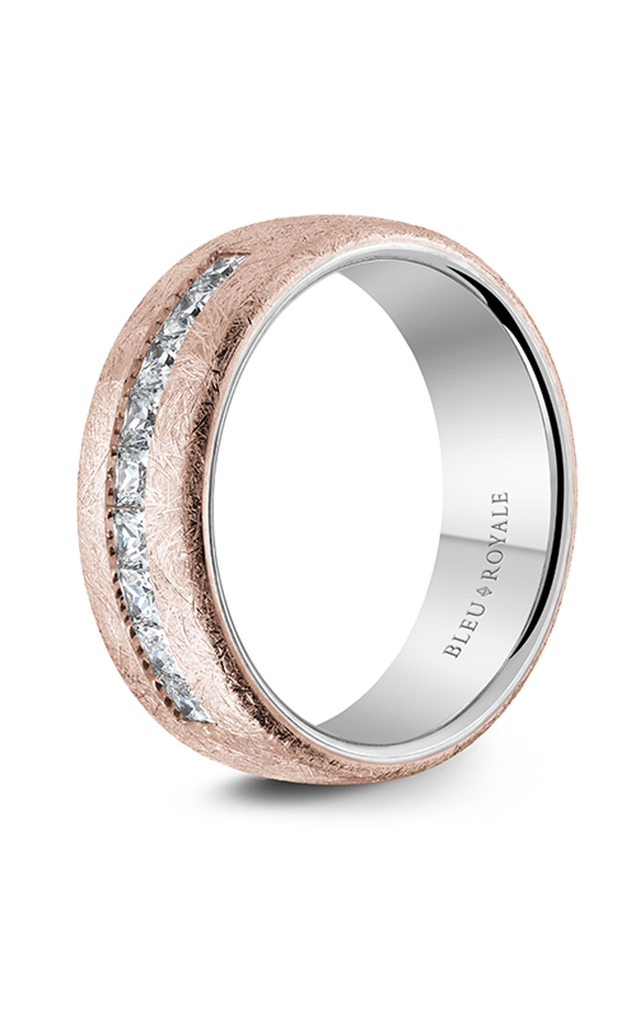 18K Rose Gold and 18K White Gold Gents Princess Wedding Band