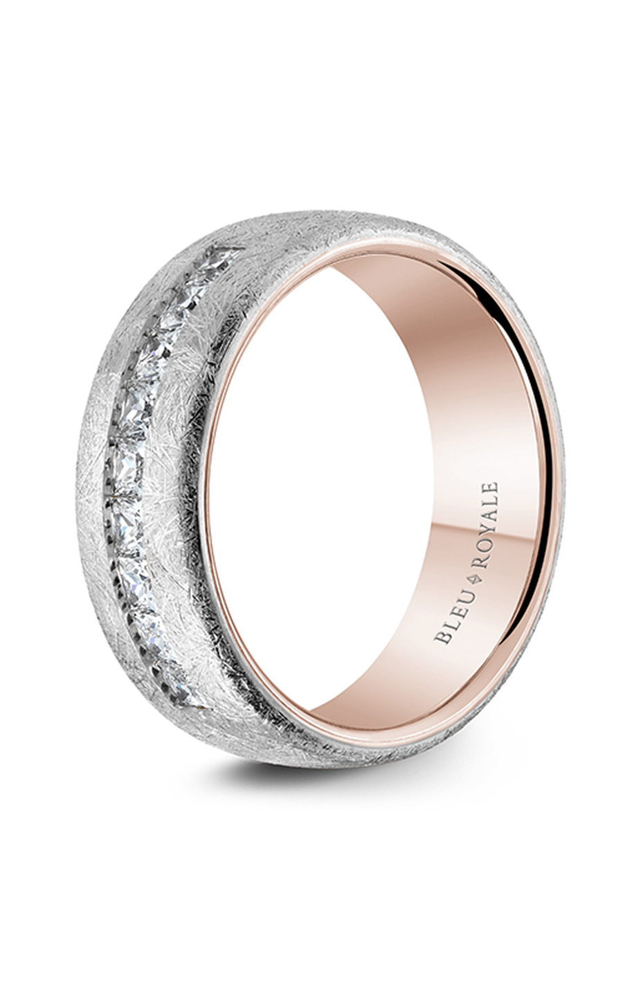 18K Rose Gold and 18K White Gold Gents Princess Wedding Band
