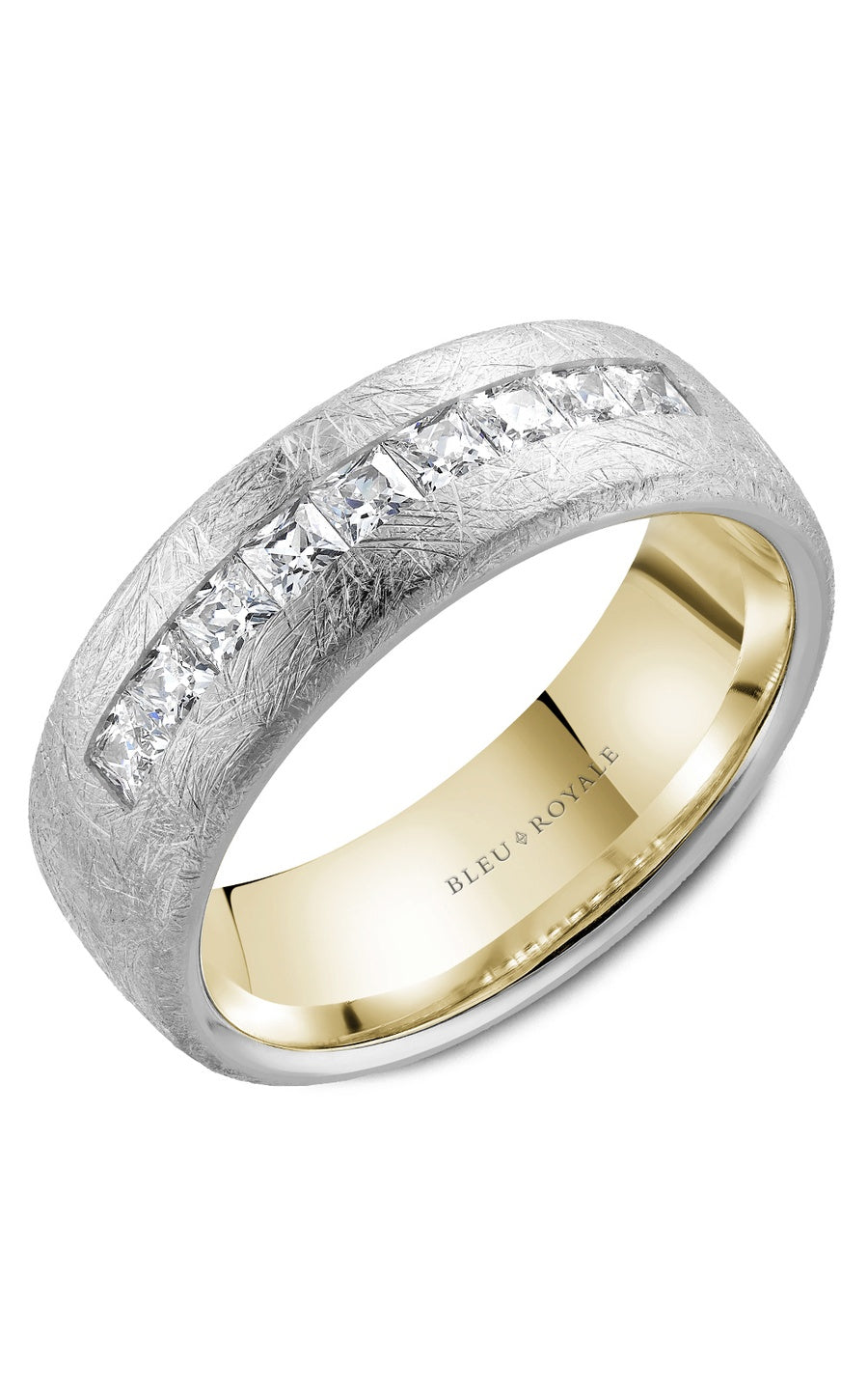 14K White Gold and 14K Yellow Gold Gents Princess Wedding Band
