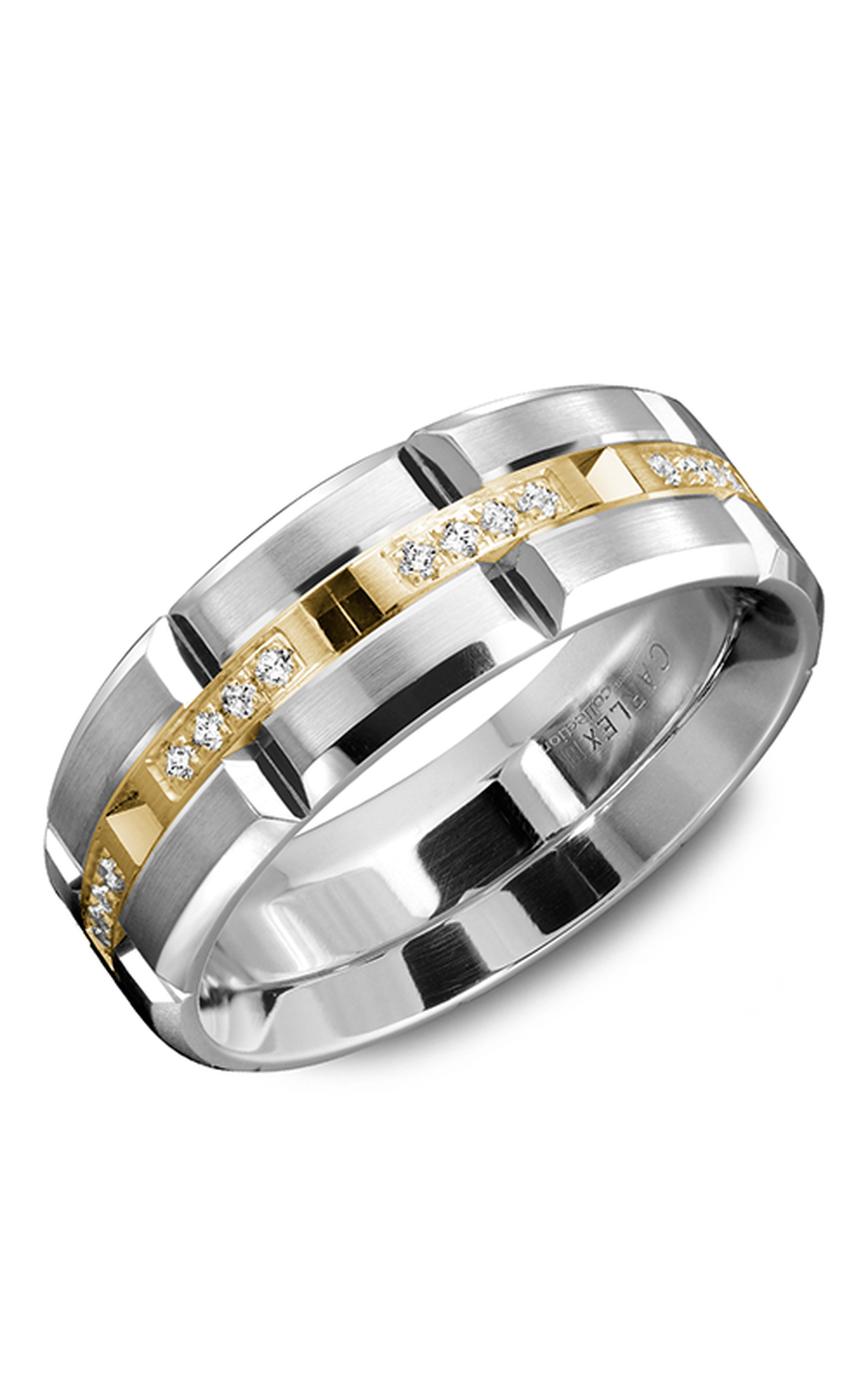 18K White Gold and 18K Yellow Gold Gents Round Wedding Band