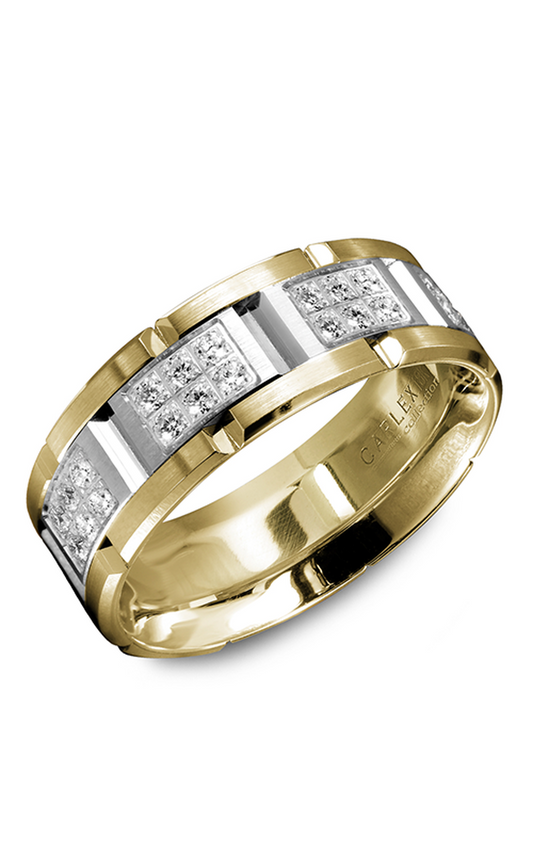 18K White Gold and 18K Yellow Gold Gents Round Wedding Band