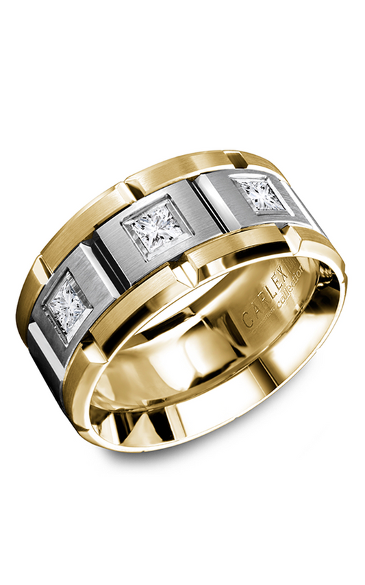 18K White Gold and 18K Yellow Gold Gents Princess Wedding Band