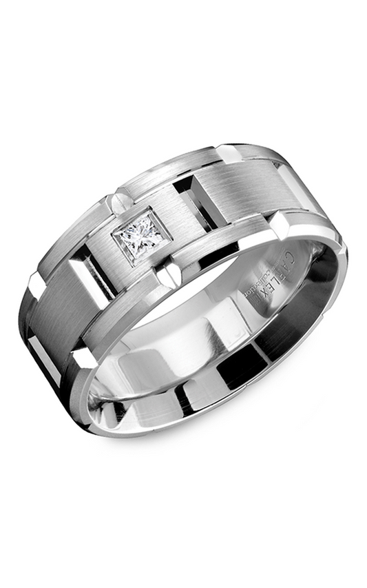 18K White Gold Gents Princess Wedding Band