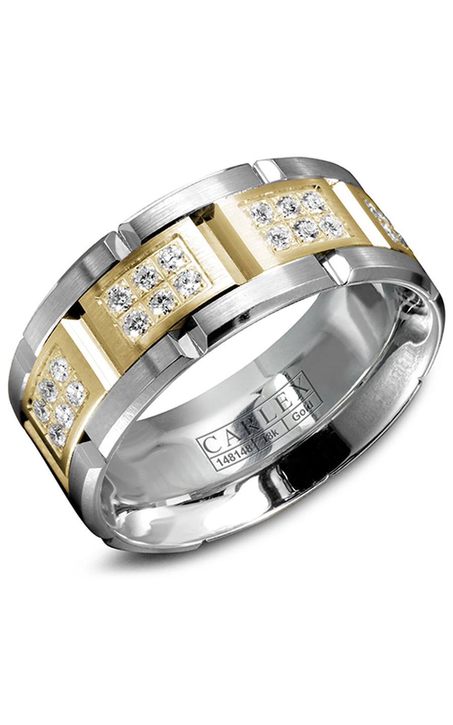 18K White Gold and 18K Yellow Gold Gents Round Wedding Band