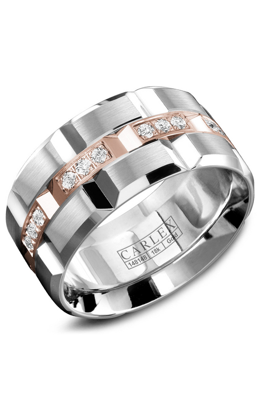 18K Rose Gold and 18K White Gold Gents Round Wedding Band