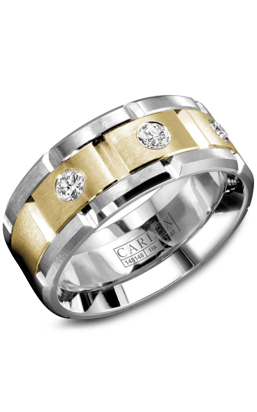 18K White Gold and 18K Yellow Gold Gents Round Wedding Band