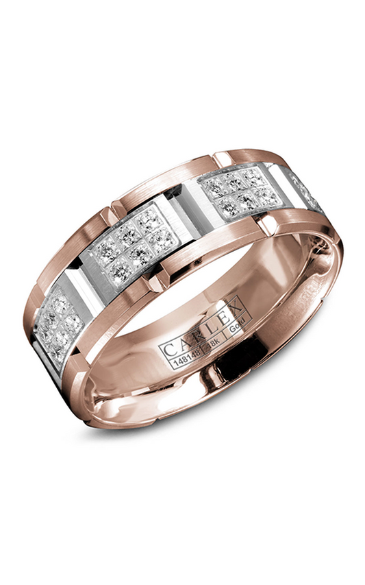 18K Rose Gold and 18K White Gold Gents Round Wedding Band