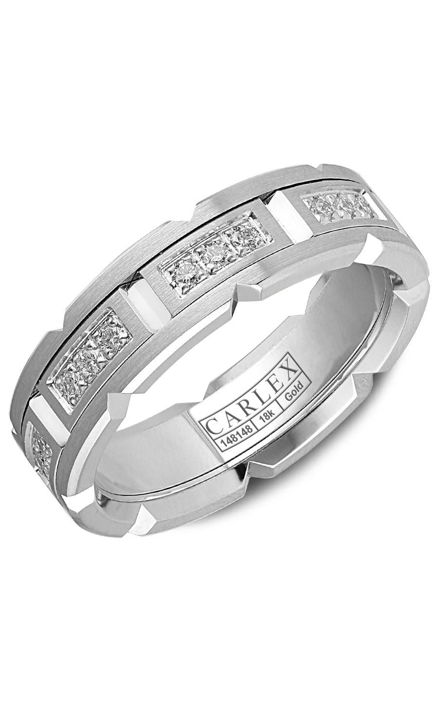 18K White Gold Gents Round Diamond Wedding Band