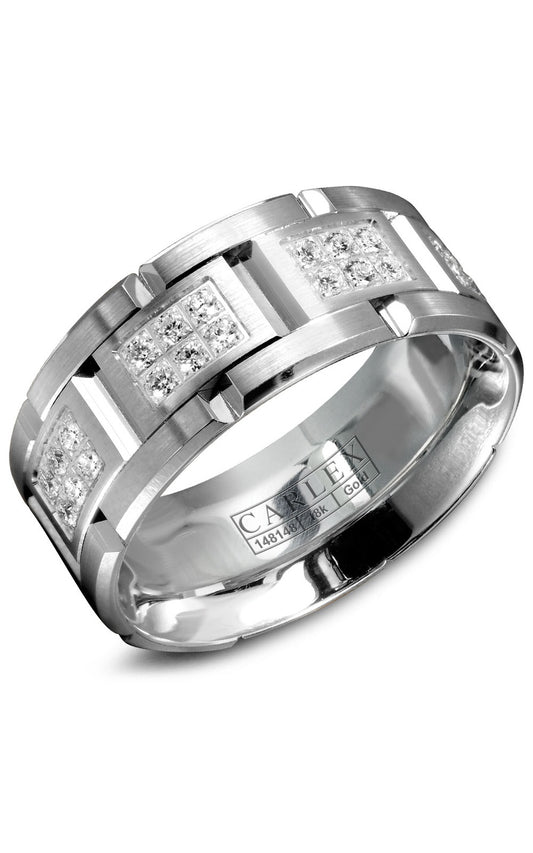 18K White Gold Gents Round Diamond Wedding Band