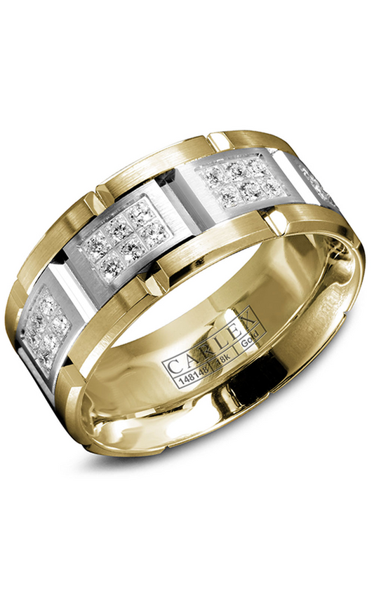 14K White Gold and 14K Yellow Gold Gents Round Wedding Band