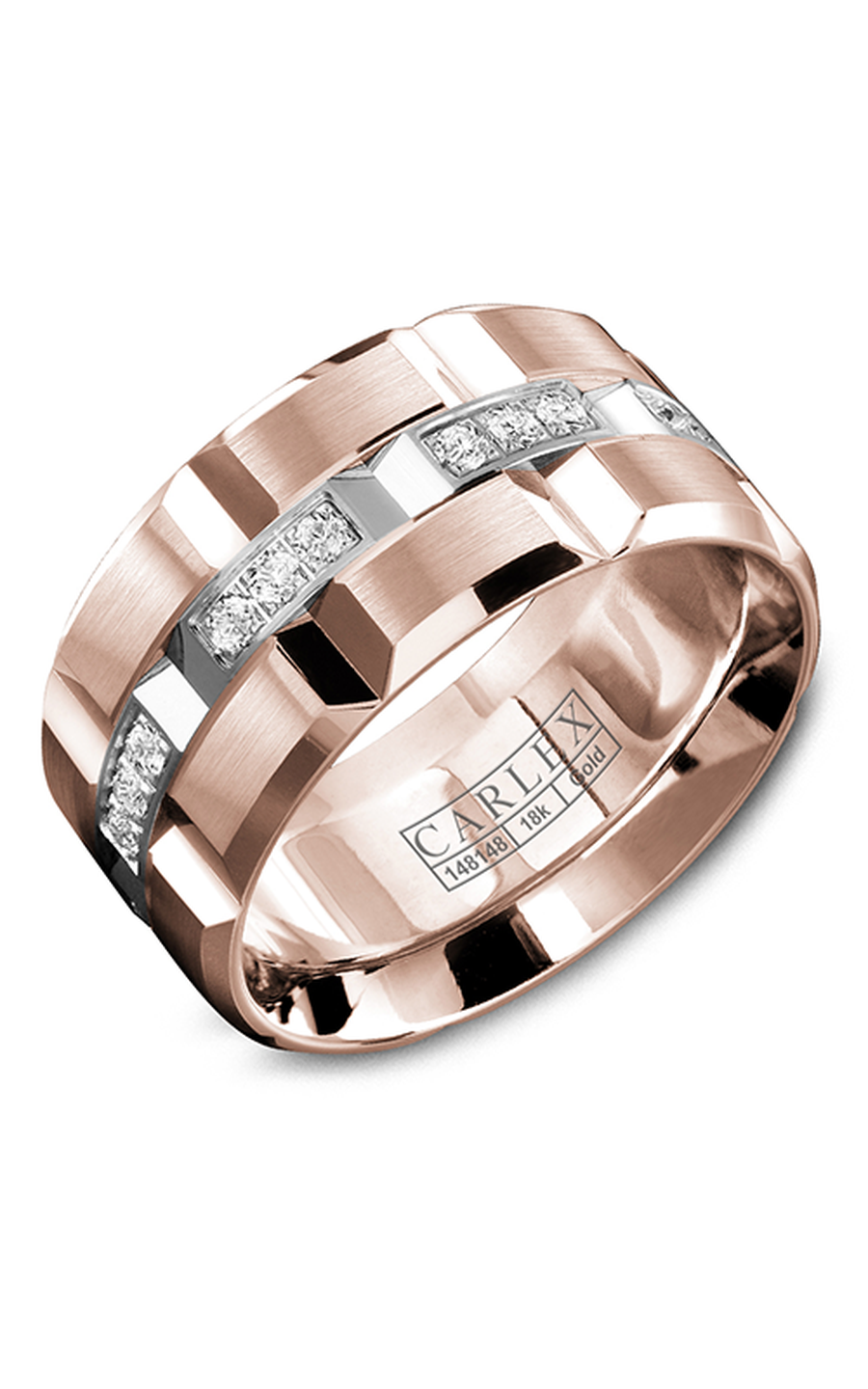 18K Rose Gold and 18K White Gold Gents Round Wedding Band