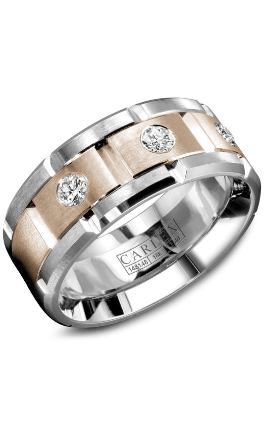 18K White Gold Gents Round Diamond Wedding Band