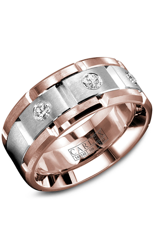 18K Rose Gold and 18K White Gold Gents Round Wedding Band