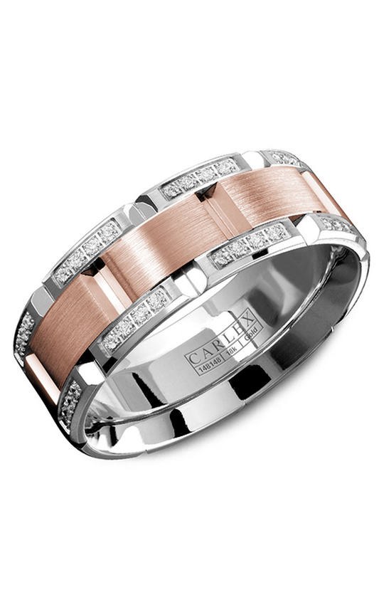 14K Rose Gold and 14K White Gold Gents Round Wedding Band