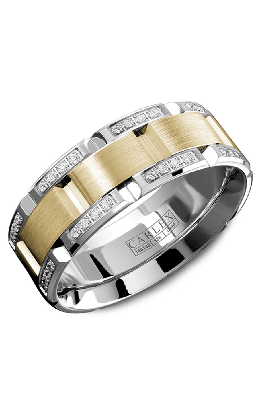 14K White Gold and 14K Yellow Gold Gents Round Wedding Band