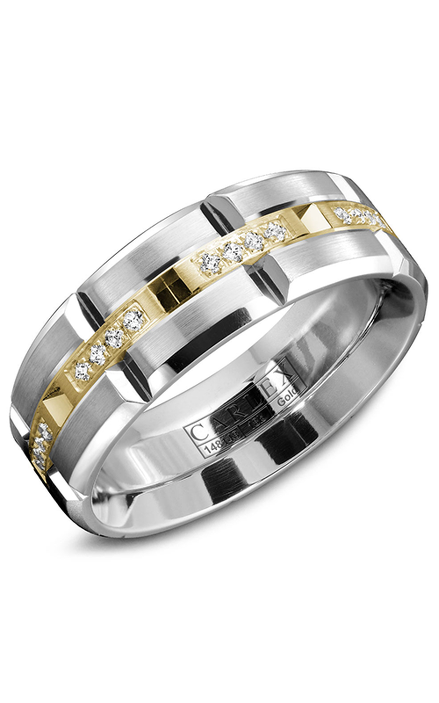 14K White Gold and 14K Yellow Gold Gents Round Wedding Band