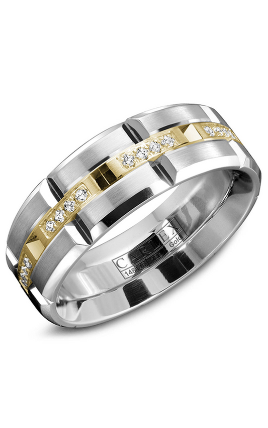 14K White Gold and 14K Yellow Gold Gents Round Wedding Band