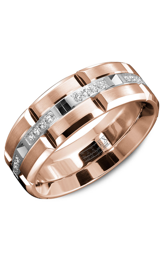 14K Rose Gold and 14K White Gold Gents Round Wedding Band