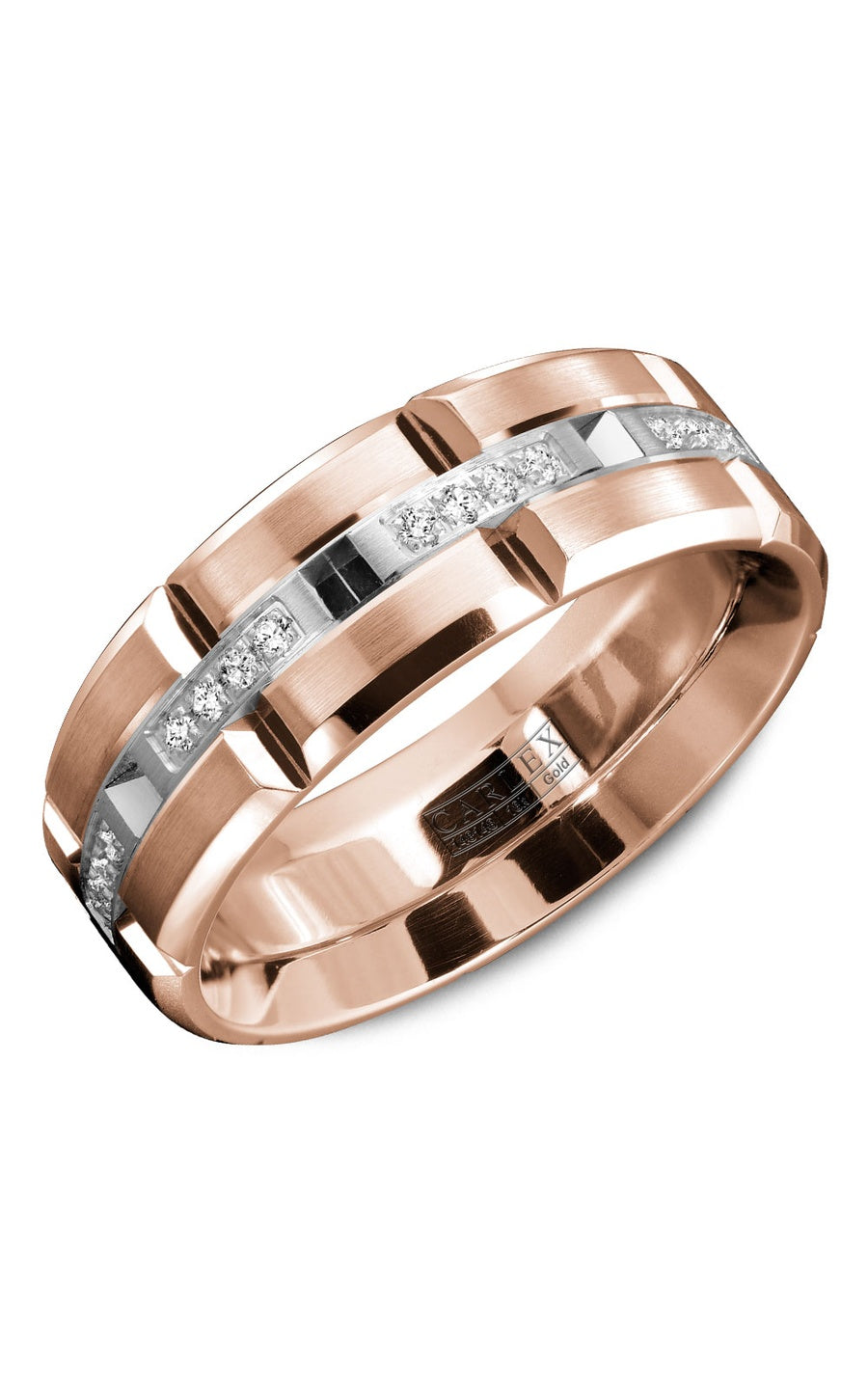 18K White Gold and 18K Rose Gold Gents Round Diamond Wedding Band