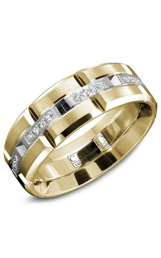 14K White Gold and 14K Yellow Gold Gents Round Wedding Band