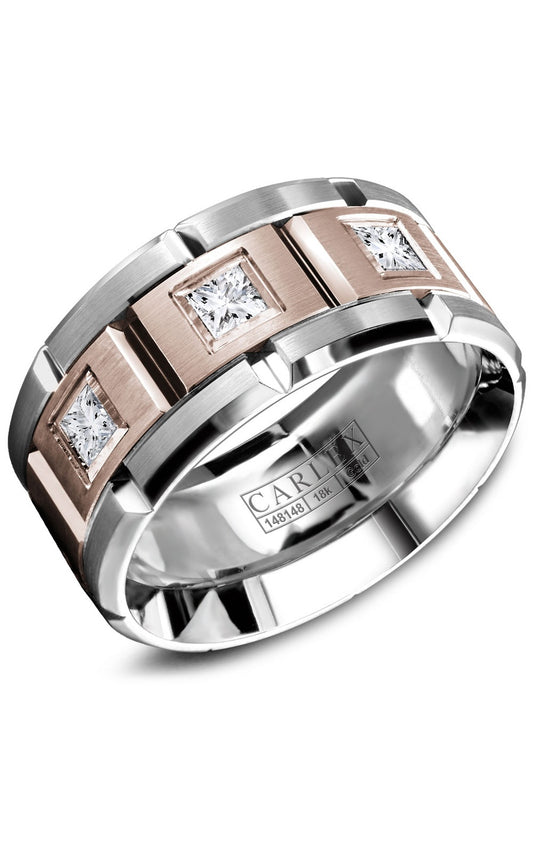18K White Gold and 18K Rose Gold Gents Princess Diamond Wedding Band