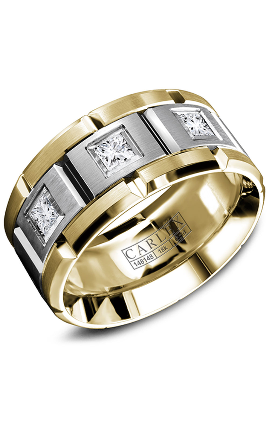 14K White Gold and 14K Yellow Gold Gents Princess Wedding Band
