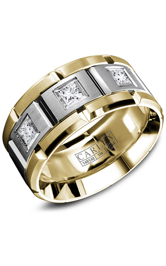 14K White Gold and 14K Yellow Gold Gents Princess Wedding Band