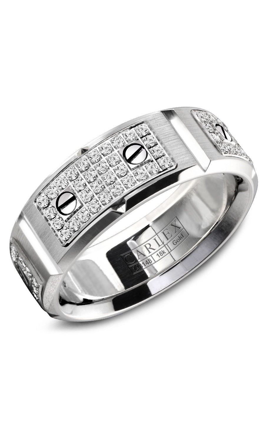 18K White Gold Gents Round Diamond Wedding Band