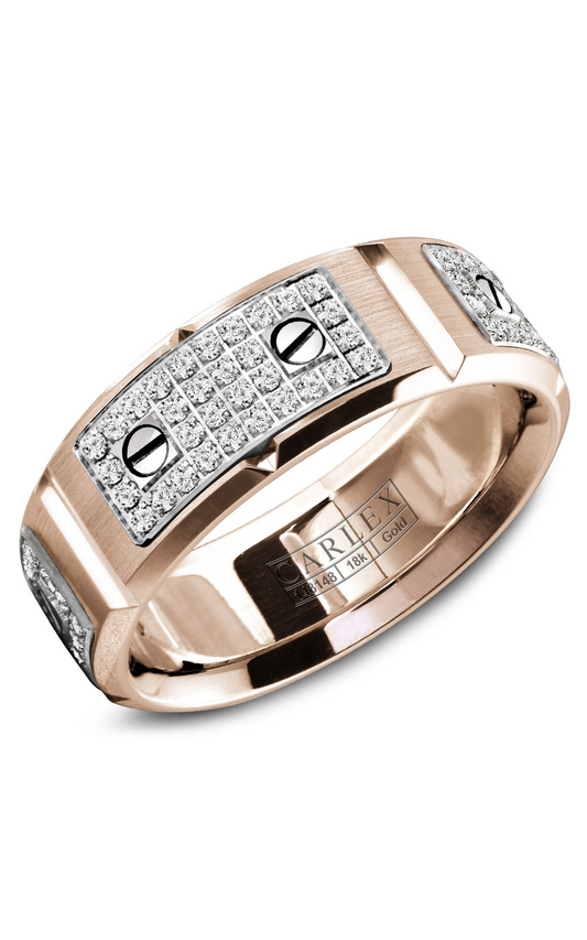 18K Rose Gold and 18K White Gold Gents Round Wedding Band