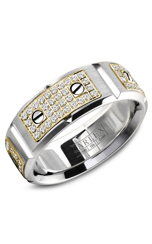 18K White Gold and 18K Yellow Gold Gents Round Wedding Band